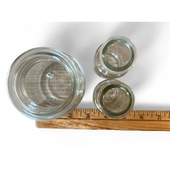 Vintage Mixed Size Mini Clear Glass Bottle Set 7 Stoppers Vase Alchemy Cottage - Picture 6 of 12